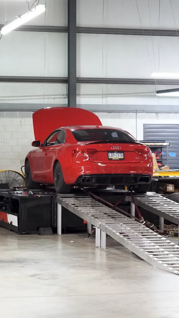 Red Audi A5 coupe on the AWD Dynojet