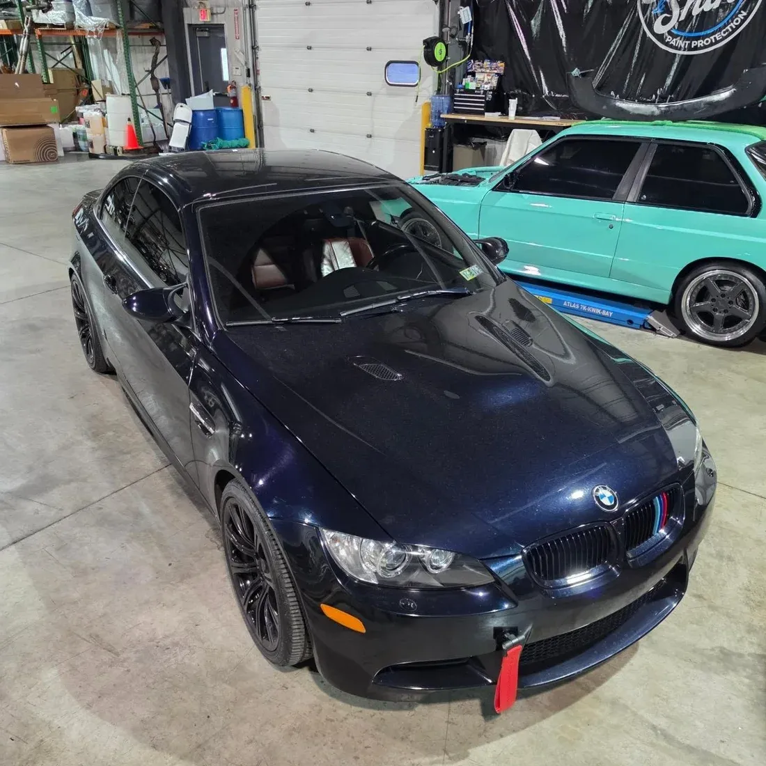 BMW E9X M3 inside the shop