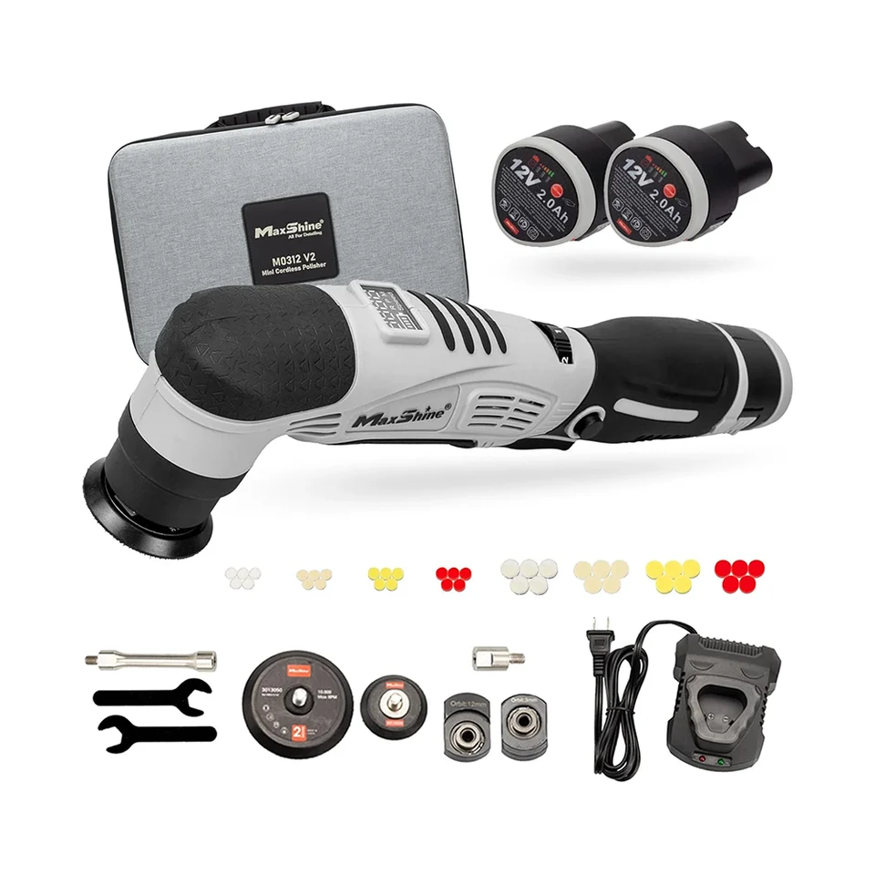 MaxShine M0312 V2 mini cordless polisher kit with case and accessories