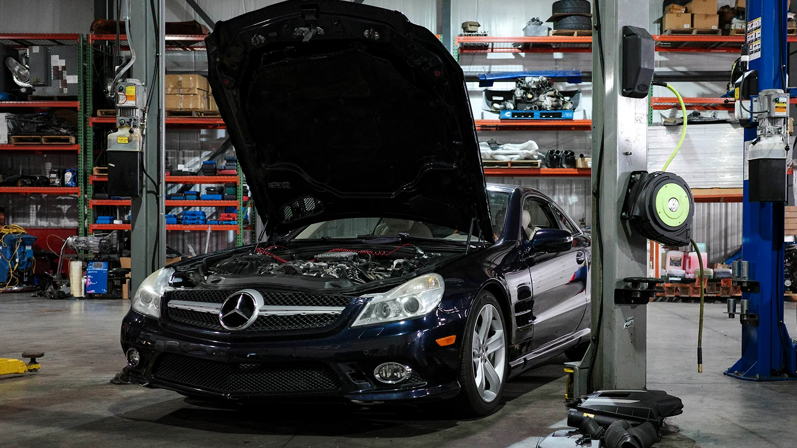 Mercedes-Benz in the service bay at Vollux Autowerks