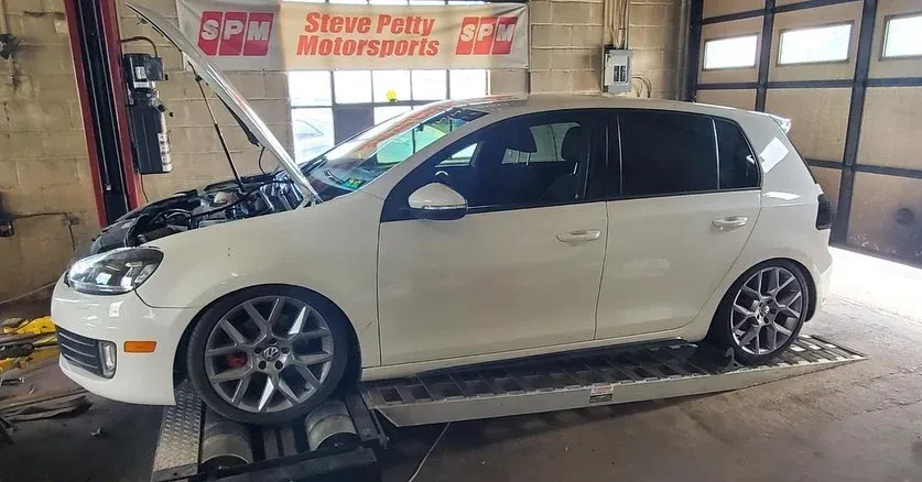 White Volkswagen Mk6 GTI on the dyno