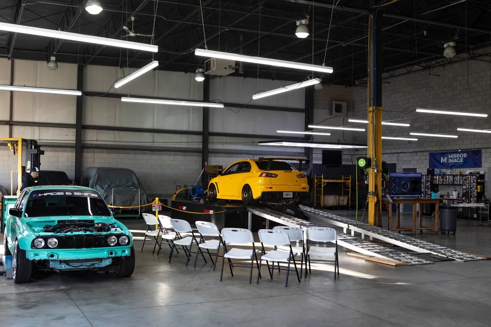 The dyno bay and spectator seating inside Vollux.